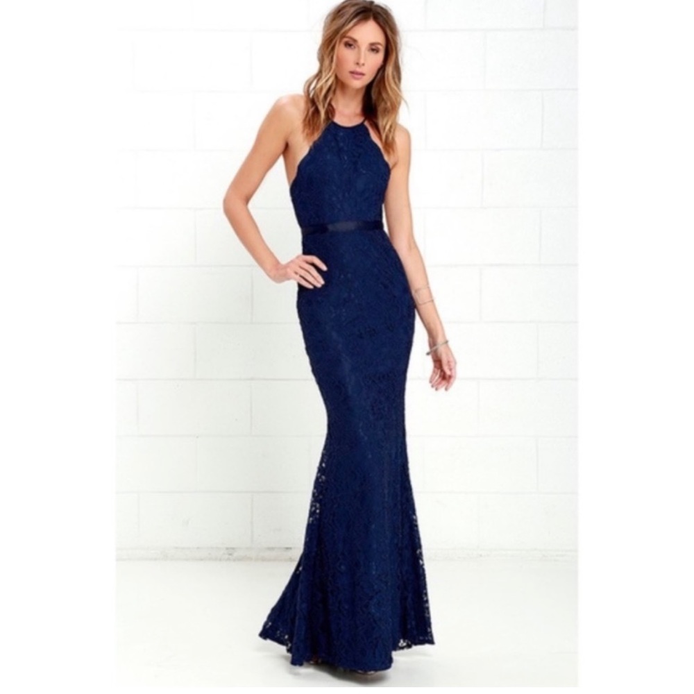 Lulus Zenith Blue Lace Scalloped Maxi Dress